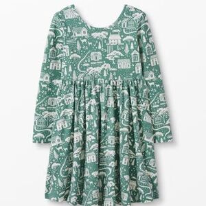 Hanna Andersson Winter Village Green White Dress Sz 120cm